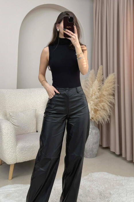 BODY NJË NGJYRËSHE PA MËNGË ME JAKË GOLF PËR FEMRA NË NGJYRË TË ZEZË - 2