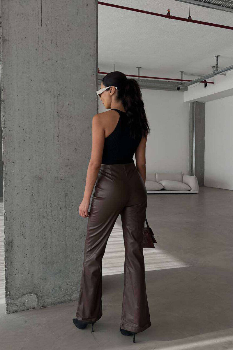 BOOT CUT LEATHER WOMEN TROUSERS IN DARK BROWN COLOR - 4