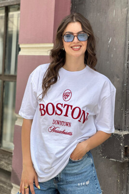 BOSTON COTTON WOMEN T-SHIRT WHITE-E BARDHE 