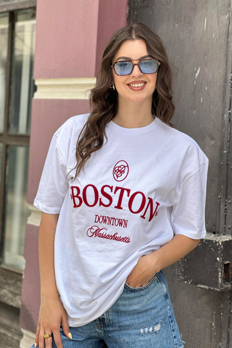 BOSTON COTTON WOMEN T-SHIRT WHITE-E BARDHE - 1