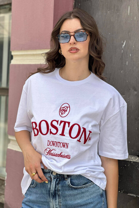 BOSTON COTTON WOMEN T-SHIRT WHITE-E BARDHE - 2