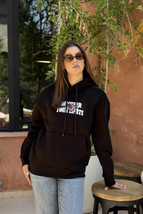 HOODIE ME PUSH DHE DIZAJN NGA TË DY ANËT PËR FEMRA NË NGJYRË TË ZEZË 