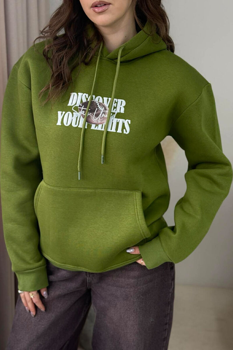 BOTH SIDE DESIGN FLUFFY WOMEN HOODIE OLIVE/ULLI - 4