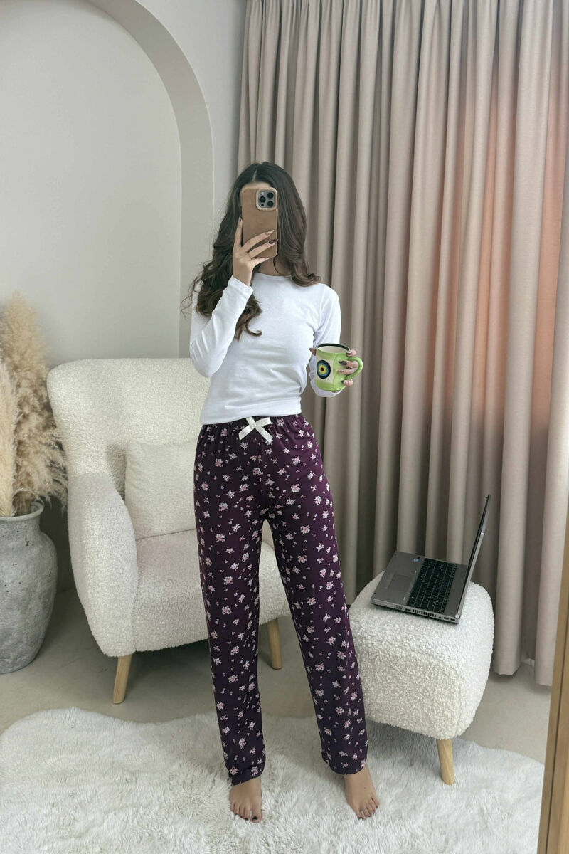 BOW DETAIL FLOWERS DESIGN WOMEN JOGGERS DARK PURPLE/LEJLA ERRET - 1
