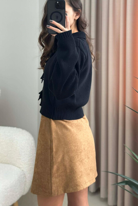 BOW DETAIL LACINGS ONE COLOR WOMEN CARDIGAN BLACK/ E ZEZE - 4