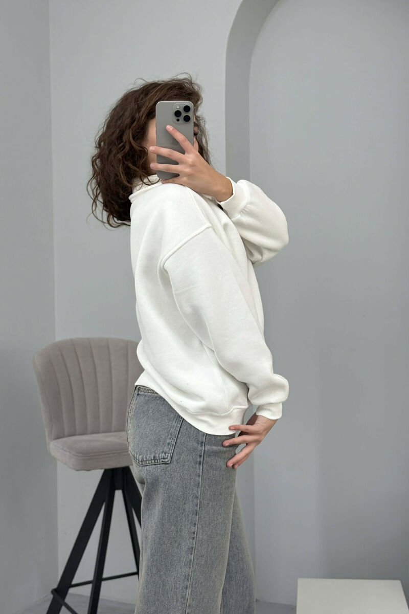 BOW DETAIL POLO NECK ZIPPER FLUFFY WOMEN SWEATSHIRT WHITE-E BARDHE - 3