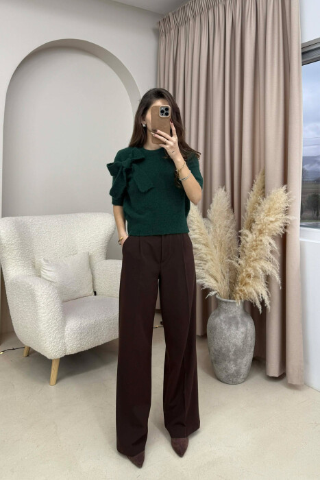 BOW DETAIL SHORT SLEEVES WOMEN SWEATER GREEN/JESHILE 