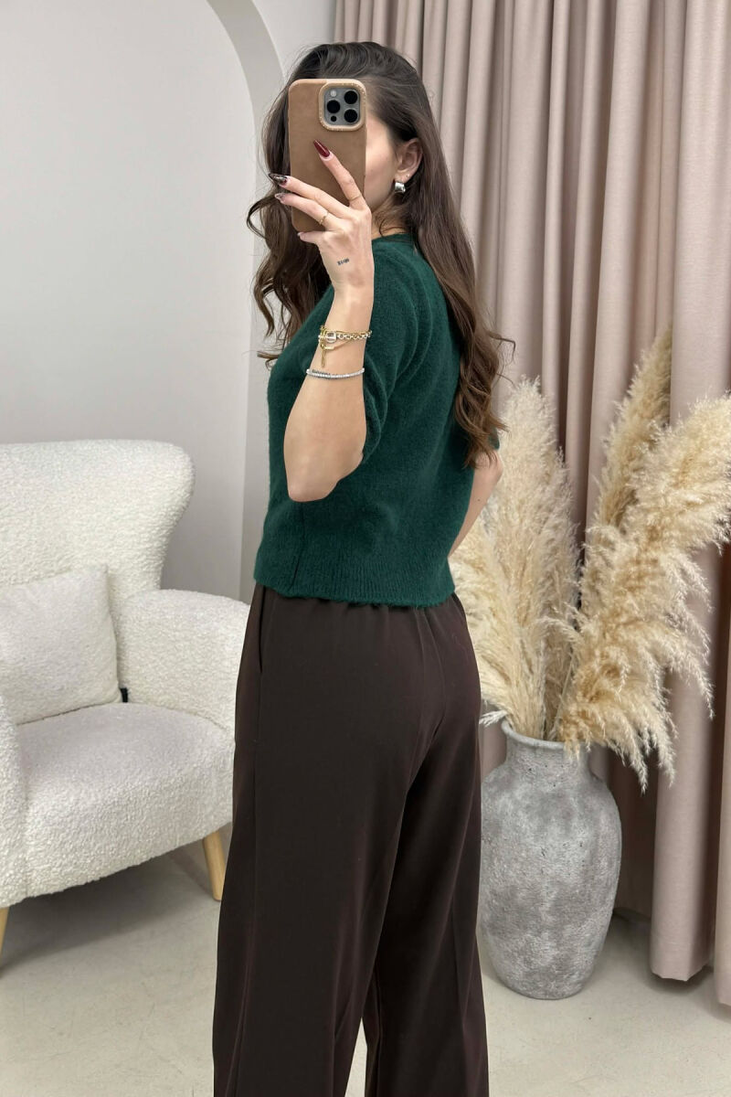 BOW DETAIL SHORT SLEEVES WOMEN SWEATER GREEN/JESHILE - 3