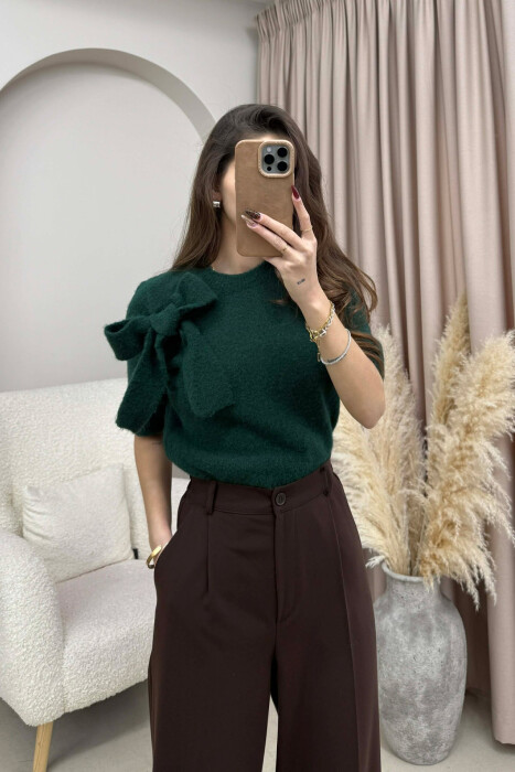 BOW DETAIL SHORT SLEEVES WOMEN SWEATER GREEN/JESHILE - 4