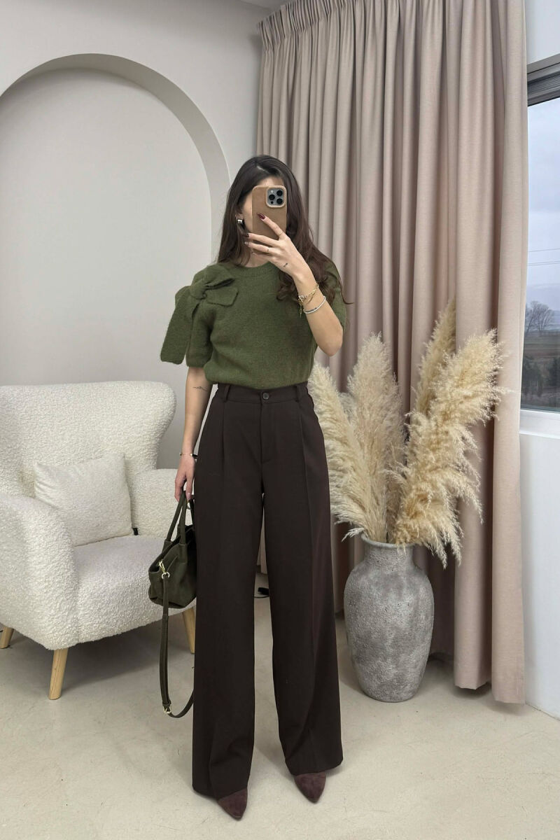 BOW DETAIL SHORT SLEEVES WOMEN SWEATER OLIVE/ULLI - 1