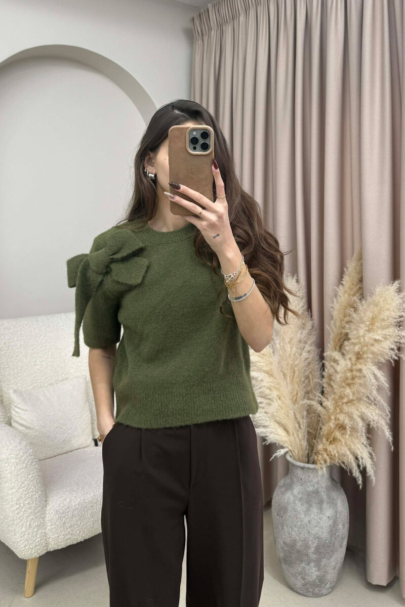 BOW DETAIL SHORT SLEEVES WOMEN SWEATER OLIVE/ULLI - 3