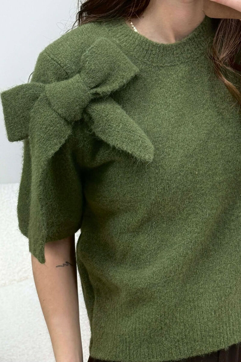 BOW DETAIL SHORT SLEEVES WOMEN SWEATER OLIVE/ULLI - 4
