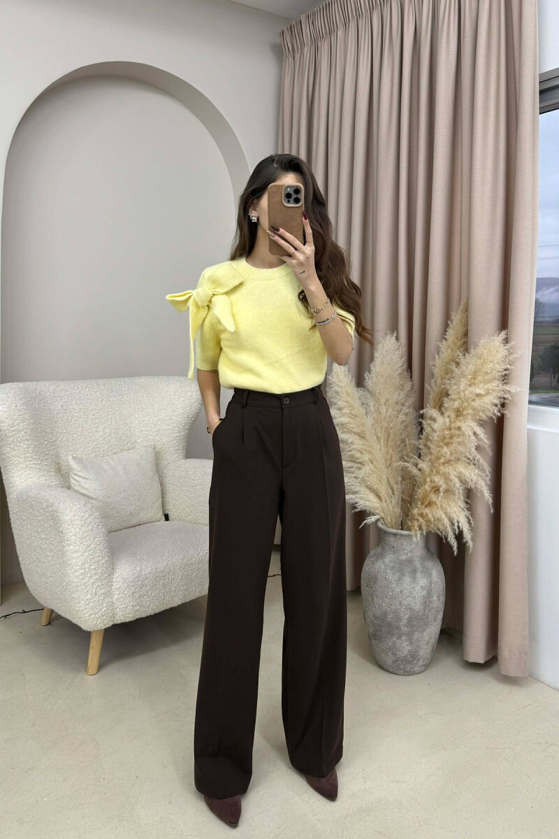 BOW DETAIL SHORT SLEEVES WOMEN SWEATER YELLOW/E VERDHE - 1