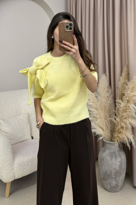 BOW DETAIL SHORT SLEEVES WOMEN SWEATER YELLOW/E VERDHE - 3
