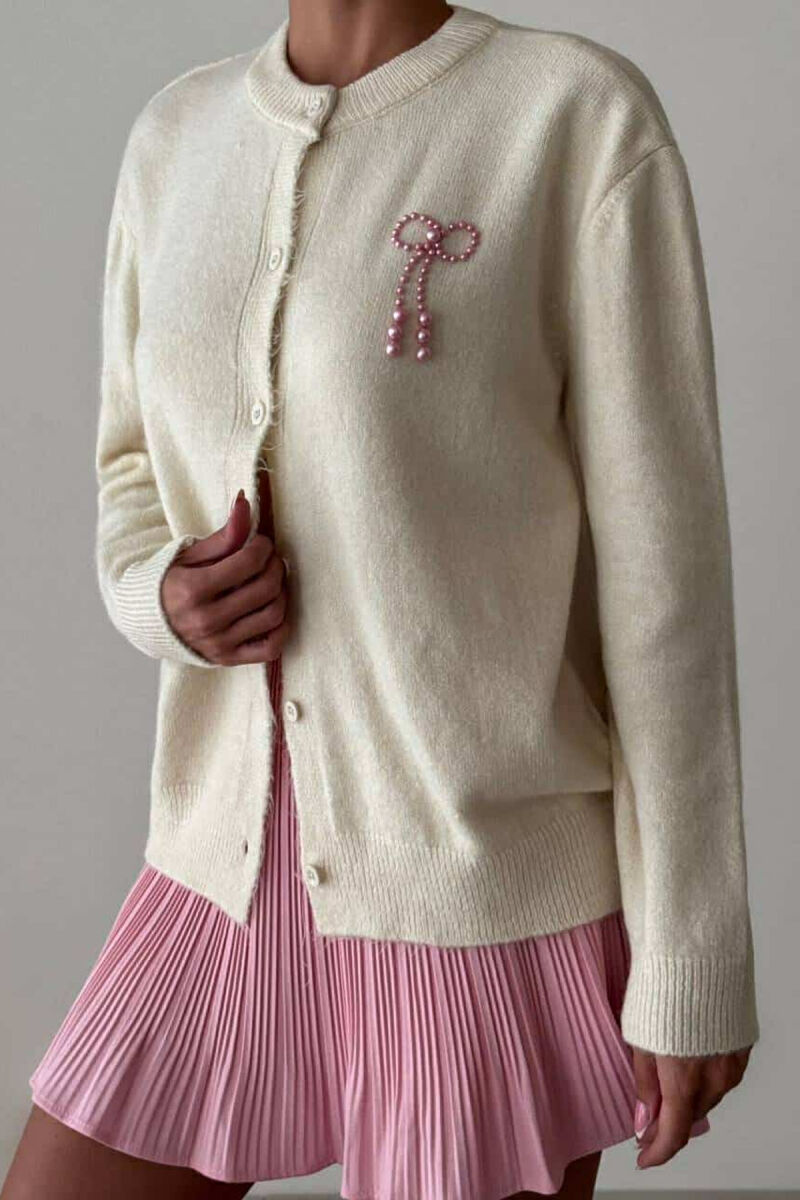 BOW DETAIL WOMEN CARDIGAN CREAM/KREM - 2