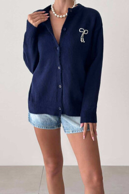 BOW DETAIL WOMEN CARDIGAN DARK BLUE/BEE 