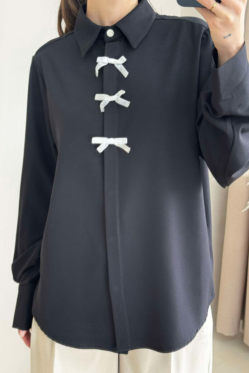 BOW DETAILS ONE COLOR WOMEN SHIRT BLACK/ E ZEZE - 3