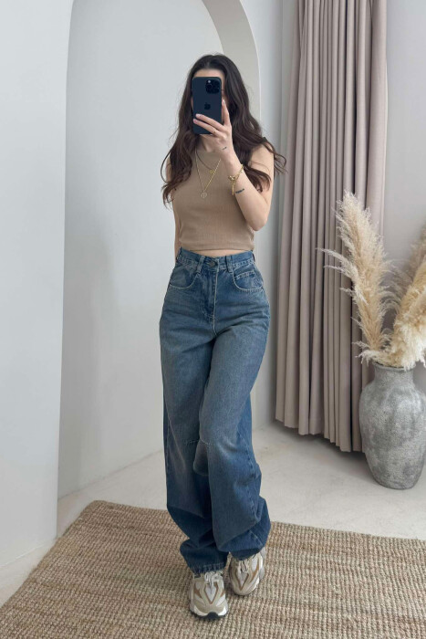 BOYFRIEND STYLE WOMAN JEANS DARK BLUE/BEE - 1