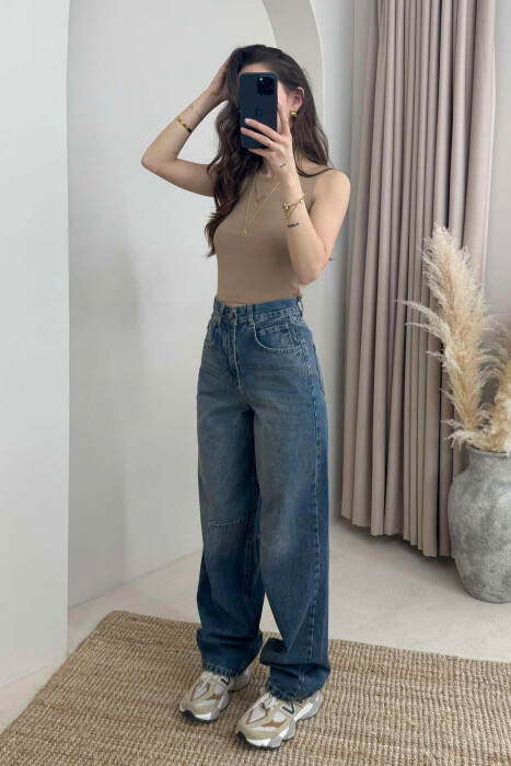 BOYFRIEND STYLE WOMAN JEANS DARK BLUE/BEE - 5