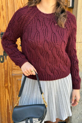 BRAID ONE COLOR WOMAN SWEATER BURGUNDY/VISHNJE 