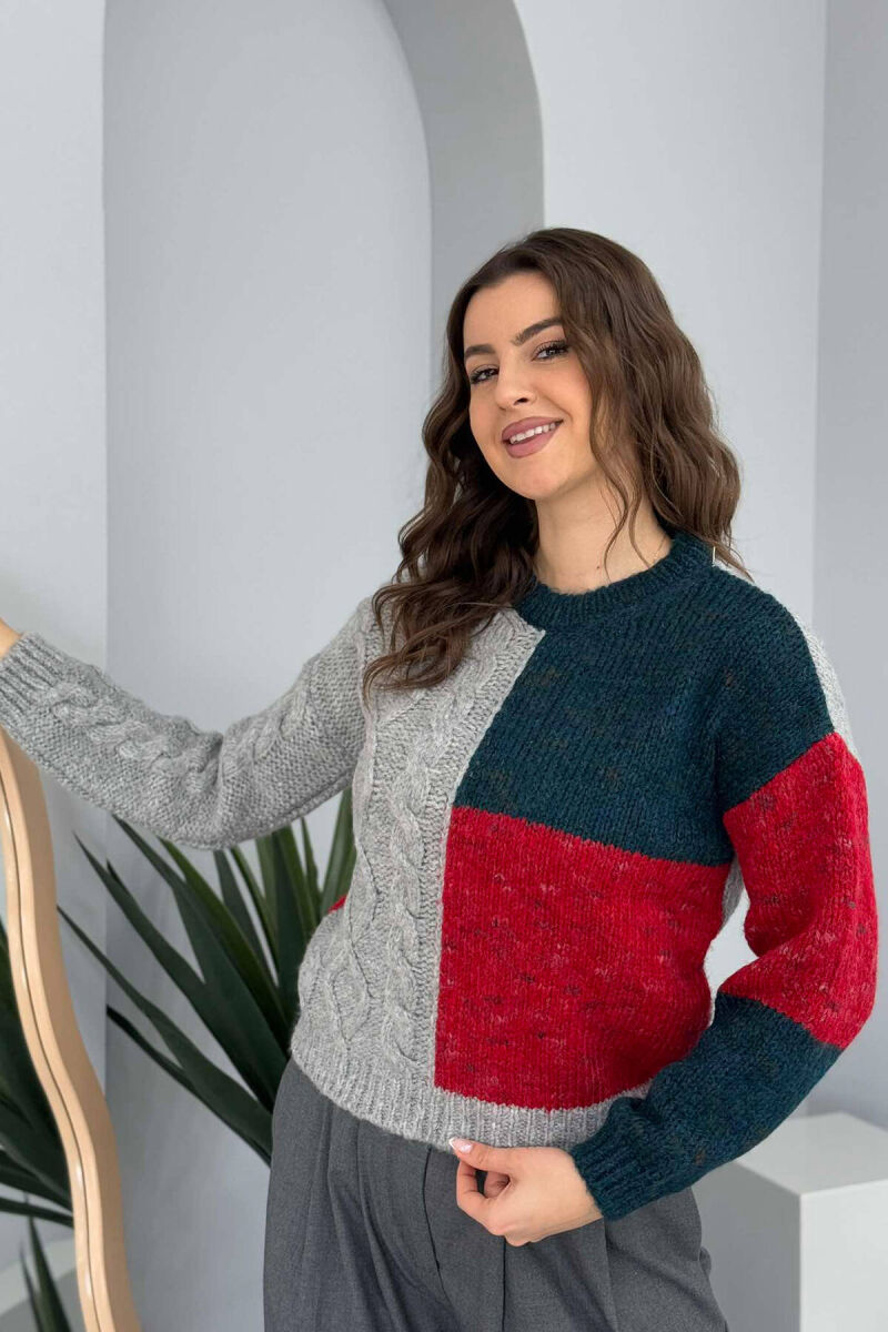 BRAIDS KNITTED WOMEN SWEATER GREY/GRI - 1