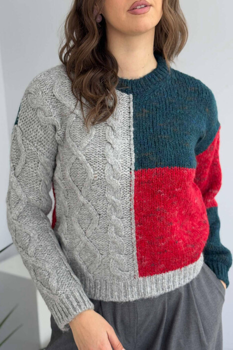 BRAIDS KNITTED WOMEN SWEATER GREY/GRI - 3