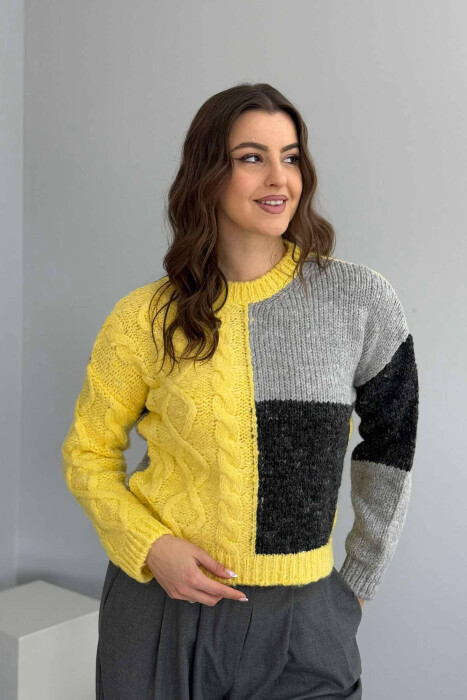 BRAIDS KNITTED WOMEN SWEATER YELLOW/E VERDHE - 1
