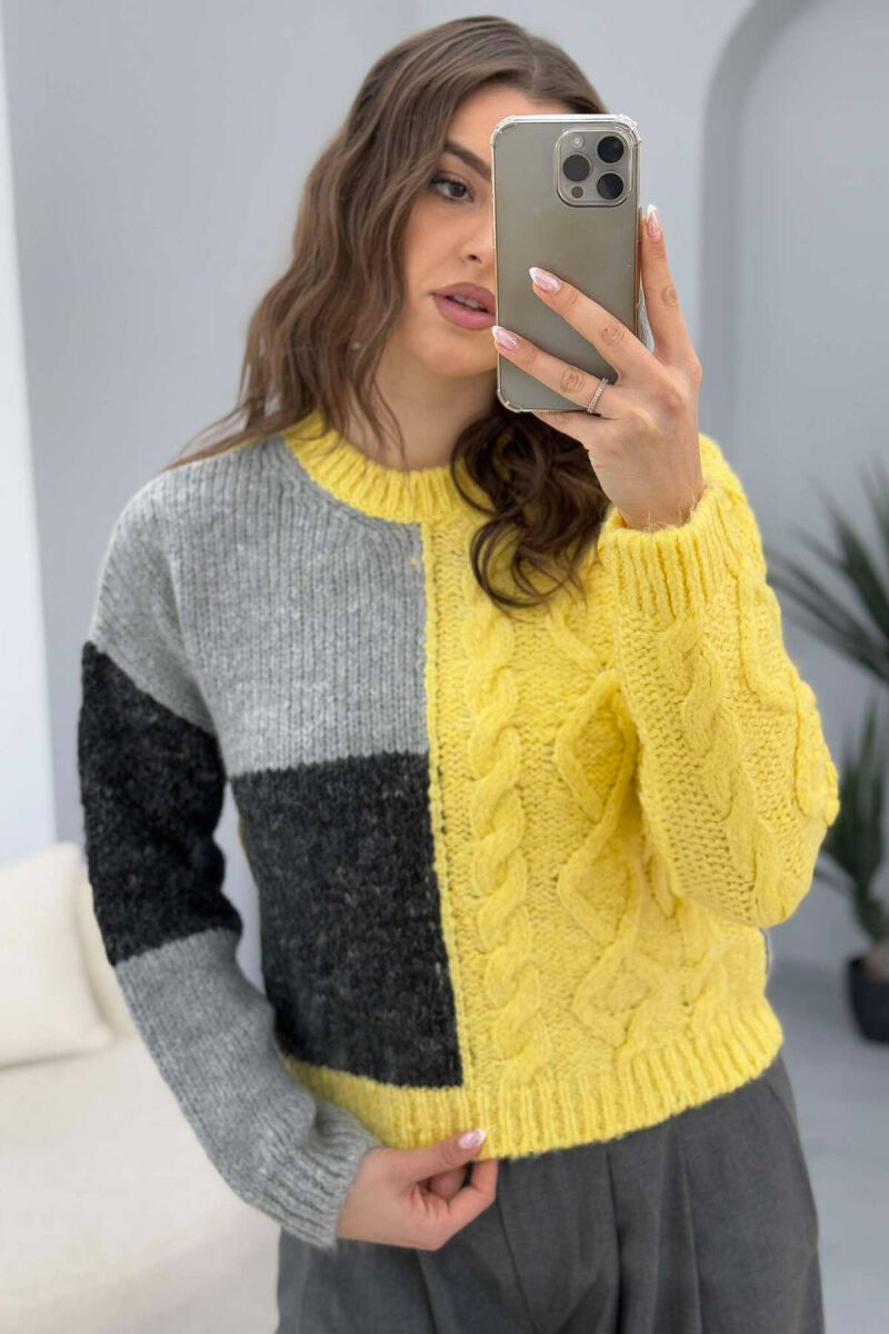BRAIDS KNITTED WOMEN SWEATER YELLOW/E VERDHE - 2