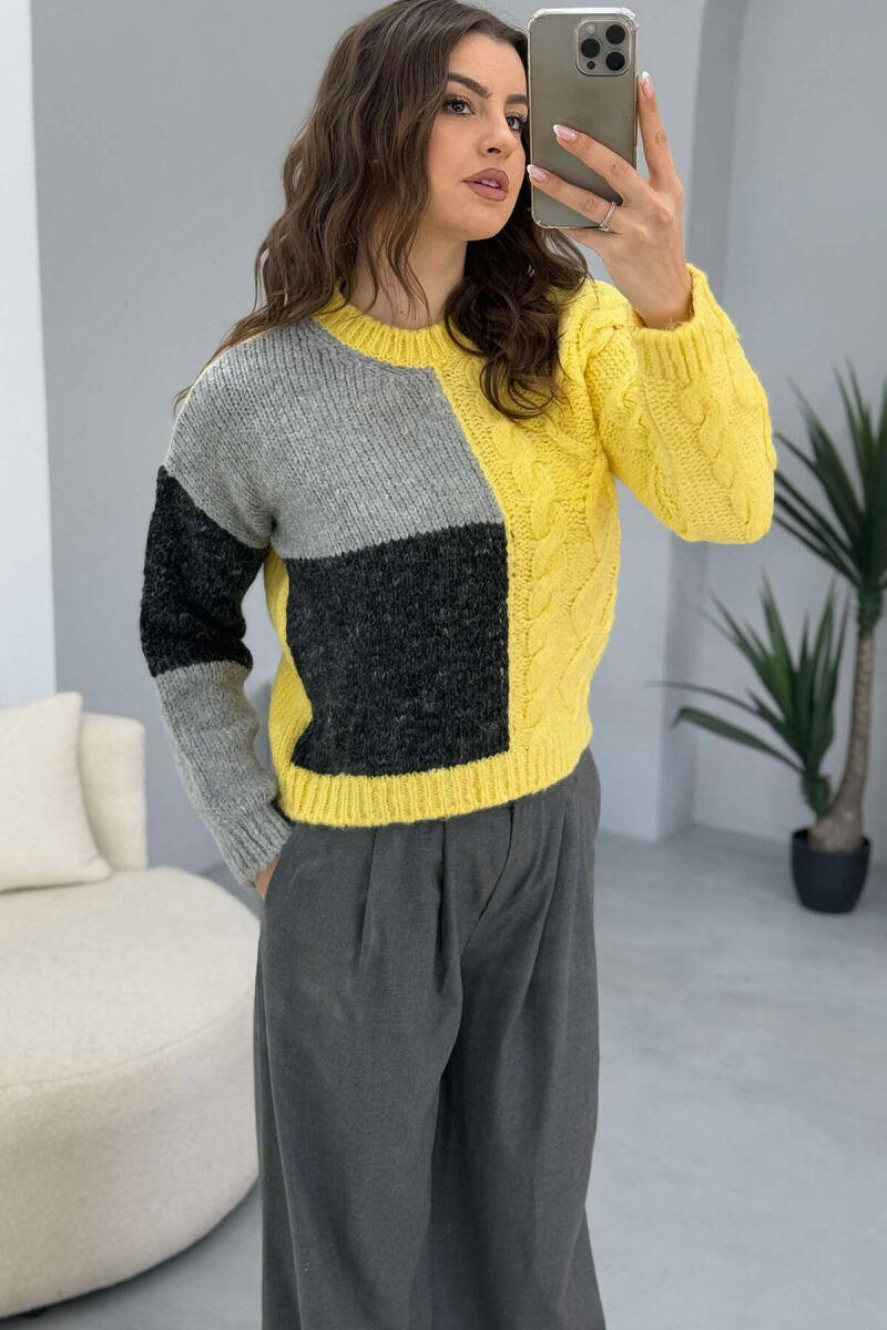 BRAIDS KNITTED WOMEN SWEATER YELLOW/E VERDHE - 5