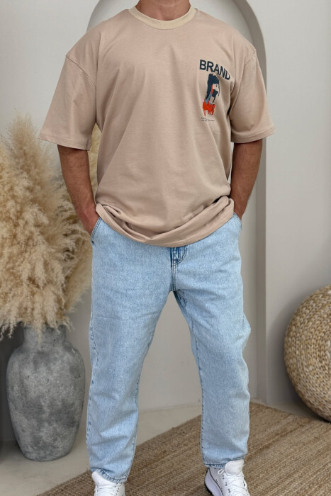 BRAND WRITTING SIMPLE MEN T-SHIRT BEIGE/BEZHE 