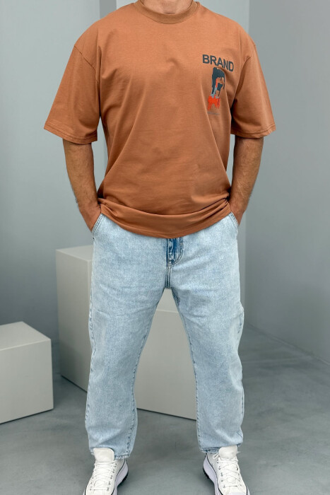 BRAND WRITTING SIMPLE MEN T-SHIRT BROWN/KAFE - 2