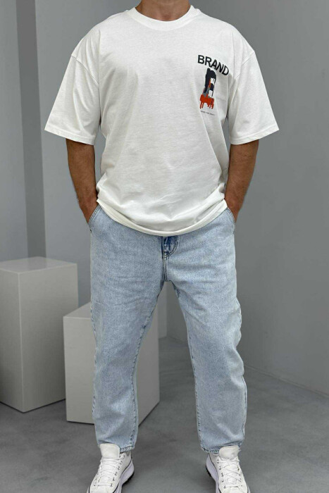 BRAND WRITTING SIMPLE MEN T-SHIRT WHITE-E BARDHE 