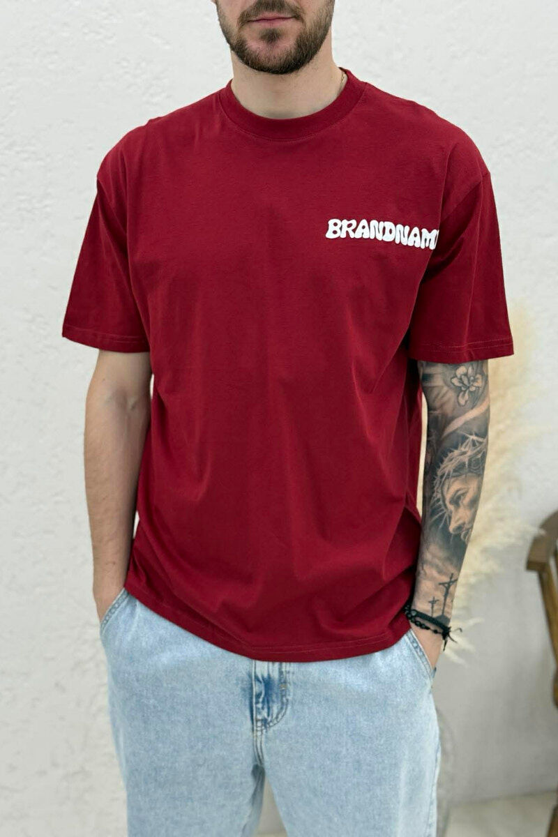 BRANDNAME WRITTING BACK DESIGN MEN T-SHIRT BURGUNDY/VISHNJE - 3