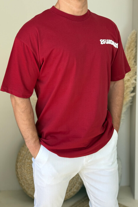 BRANDNAME WRITTING BACK DESIGN MEN T-SHIRT BURGUNDY/VISHNJE - 2