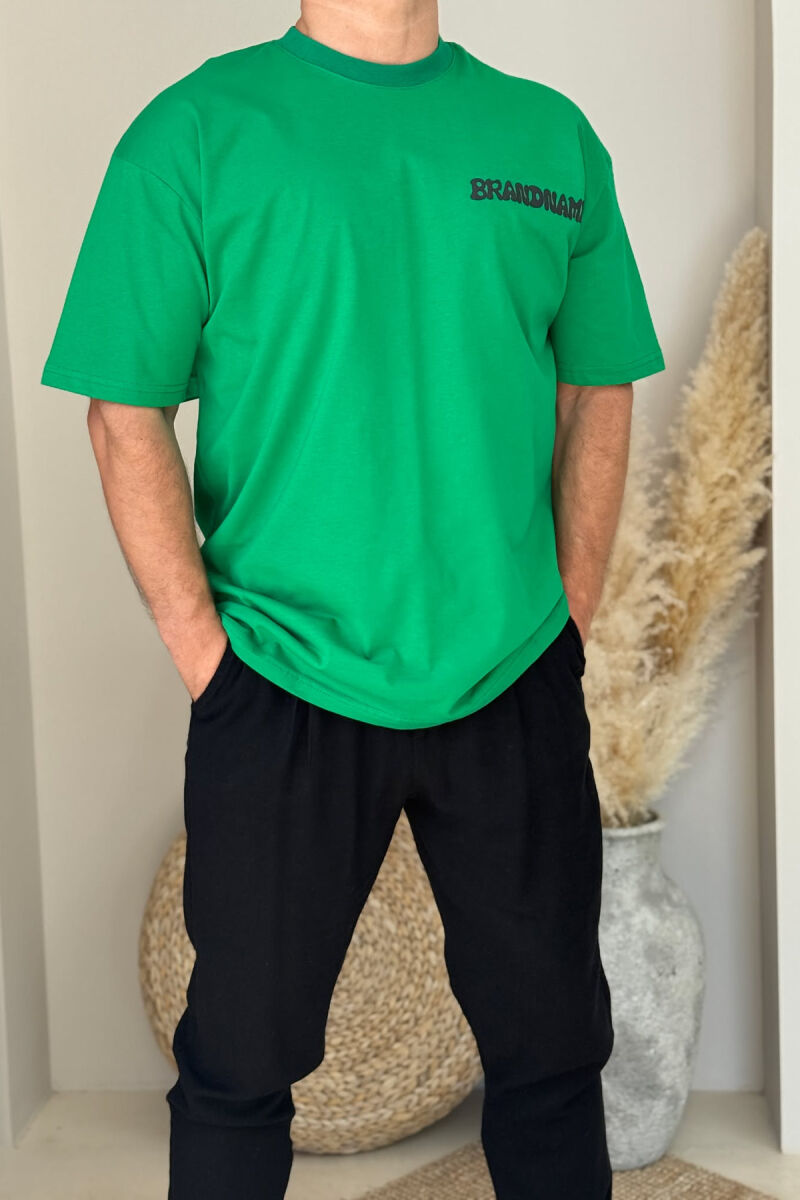 BRANDNAME WRITTING BACK DESIGN MEN T-SHIRT GREEN/JESHILE - 1