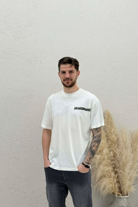 BRANDNAME WRITTING BACK DESIGN MEN T-SHIRT WHITE-E BARDHE - 1