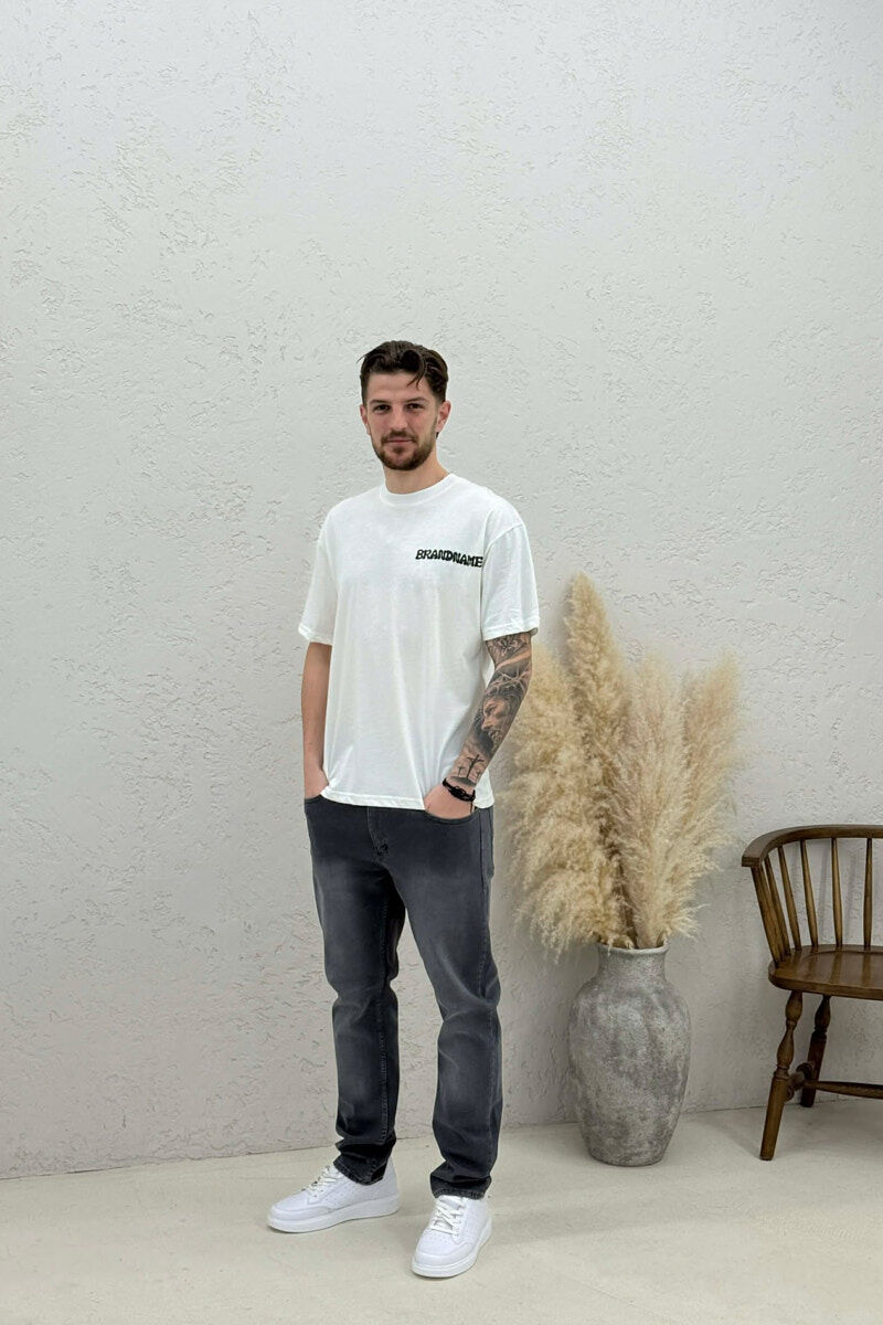 BRANDNAME WRITTING BACK DESIGN MEN T-SHIRT WHITE-E BARDHE - 2