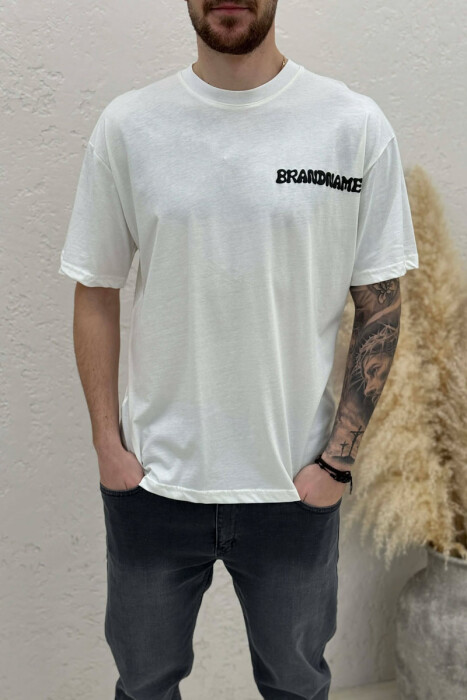 BRANDNAME WRITTING BACK DESIGN MEN T-SHIRT WHITE-E BARDHE - 3