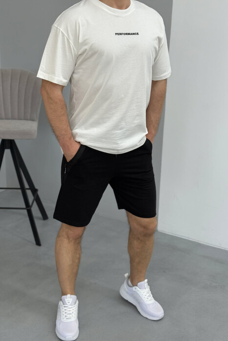 BROKED RULES WRITTING ZIPPER POCKETS MEN SHORT SWEATPANTS BLACK/ E ZEZE - 3