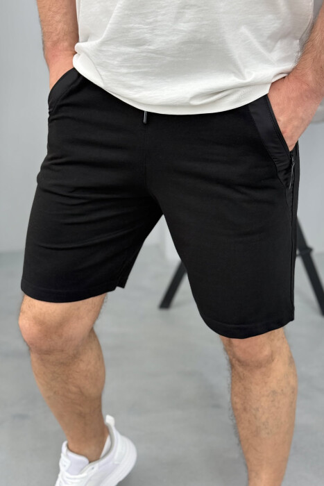 BROKED RULES WRITTING ZIPPER POCKETS MEN SHORT SWEATPANTS BLACK/ E ZEZE - 4