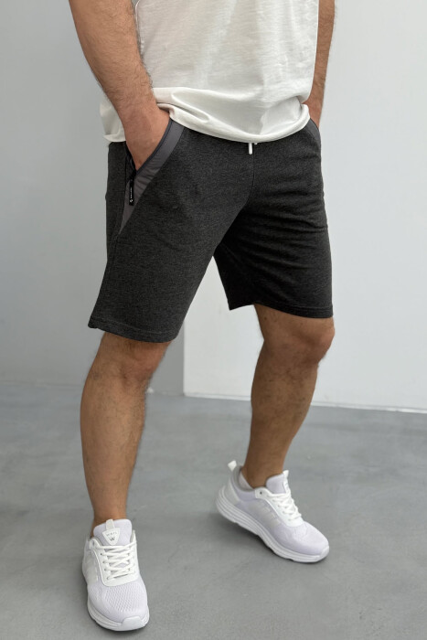 BROKED RULES WRITTING ZIPPER POCKETS MEN SHORT SWEATPANTS DARK GREY/GEE 