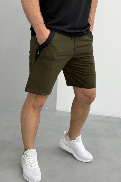 BROKED RULES WRITTING ZIPPER POCKETS MEN SHORT SWEATPANTS GREEN/JESHILE - KLAUDIO FASHION