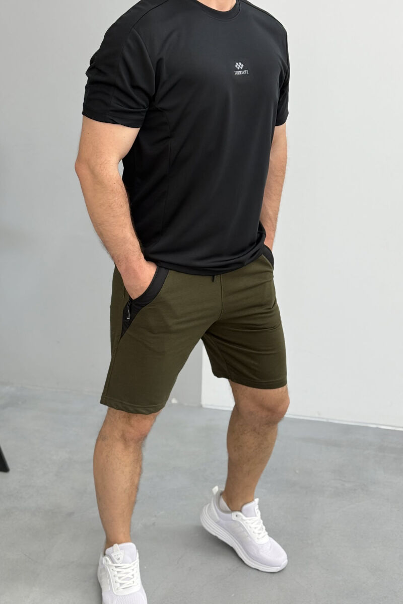 BROKED RULES WRITTING ZIPPER POCKETS MEN SHORT SWEATPANTS GREEN/JESHILE - 3