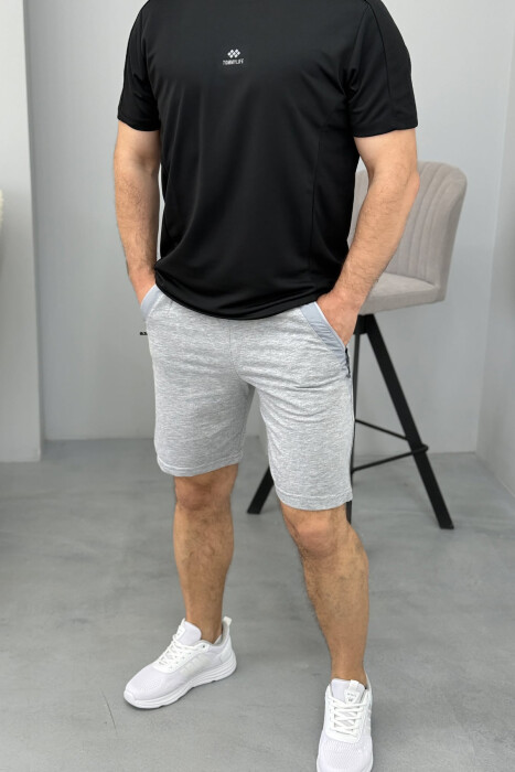 BROKED RULES WRITTING ZIPPER POCKETS MEN SHORT SWEATPANTS GREY/GRI - KLAUDIO FASHION