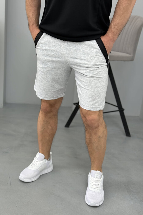 BROKED RULES WRITTING ZIPPER POCKETS MEN SHORT SWEATPANTS LIGHT GREY/GZ - KLAUDIO FASHION