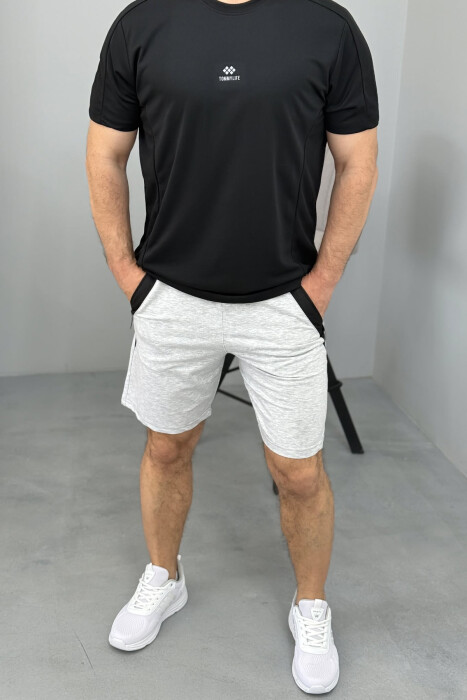 BROKED RULES WRITTING ZIPPER POCKETS MEN SHORT SWEATPANTS LIGHT GREY/GZ - 2