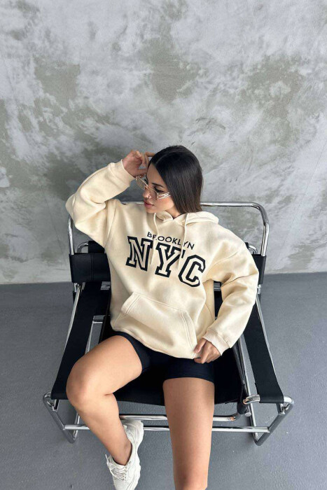 BROOKLYN SIMPLE WOMEN HOODIE CREAM/KREM - 2