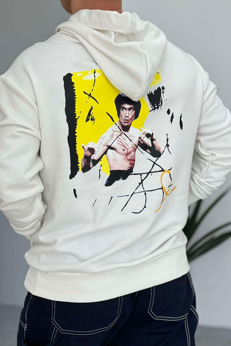 BRUCE LEE BACK IMAGE MEN HOODIE WHITE-E BARDHE - 3