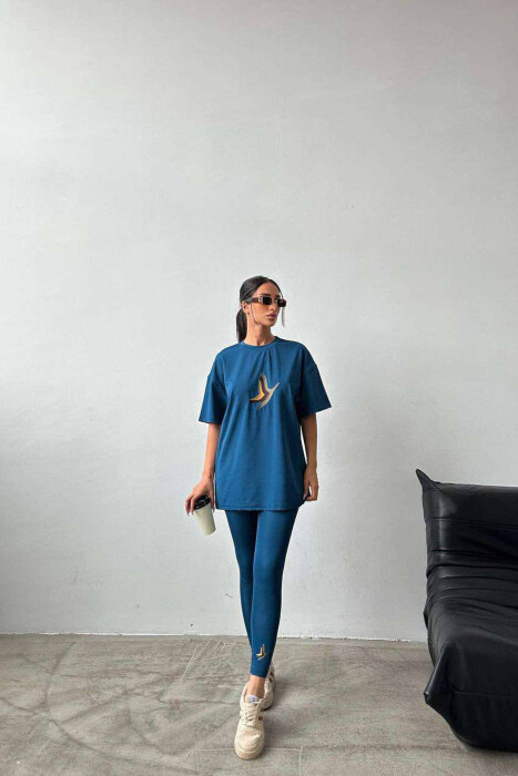 BUTTERFLY LOGO T-SHIRT+LEGGINGS WOMEN SET BLUE/BLU 