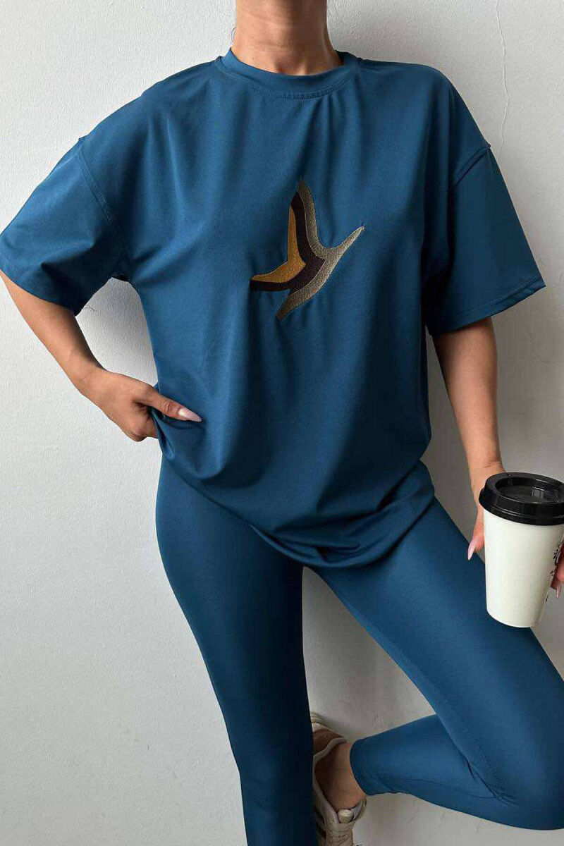 BUTTERFLY LOGO T-SHIRT+LEGGINGS WOMEN SET BLUE/BLU - 3